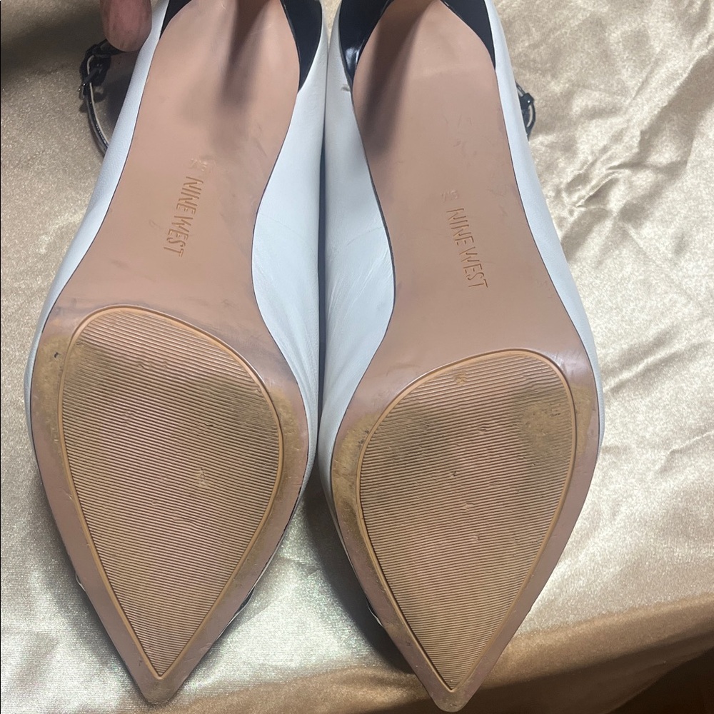 Nine West Two-Tone Pointed Toe Ankle-Strap Pumps in White and Black - Picture 5 of 7